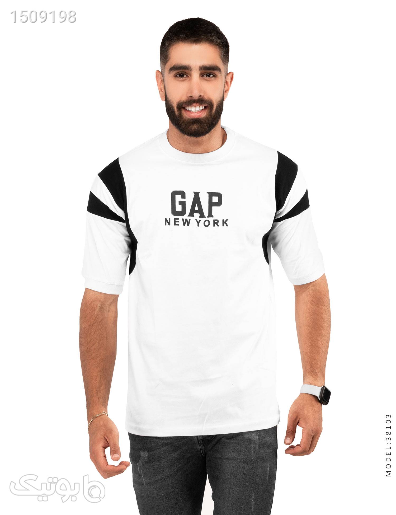 تیشرت مردانه دو رنگ یقه گرد Gap مدل 38103 سفید تی شرت و پولو شرت مردانه