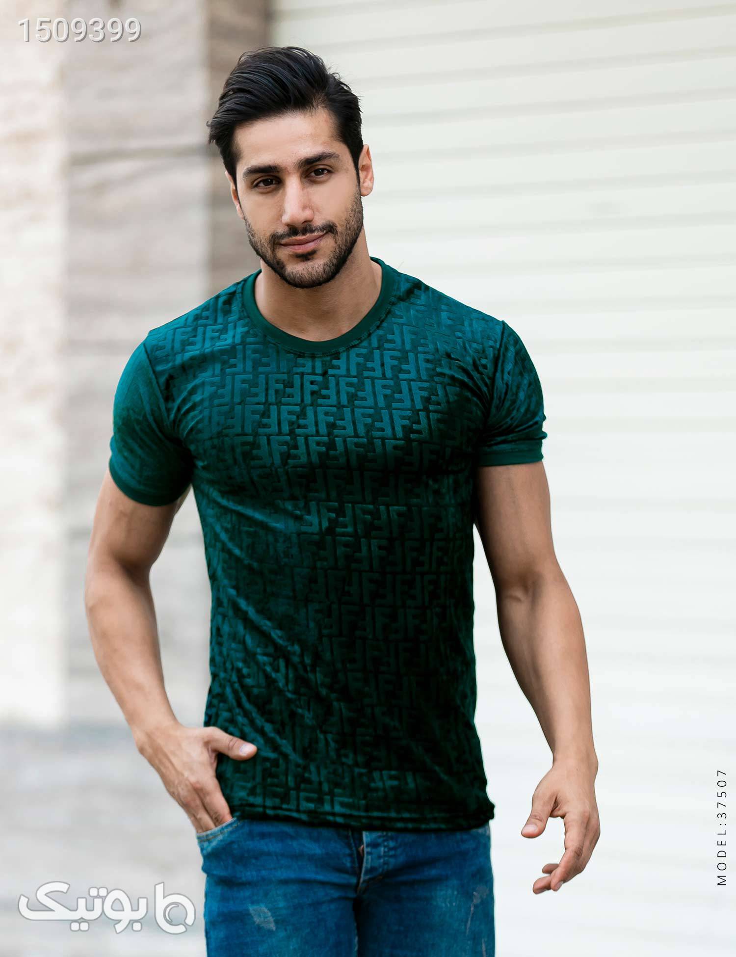 تیشرت مردانه مخمل طرحدار Fendi مدل 37507 سبز تی شرت و پولو شرت مردانه