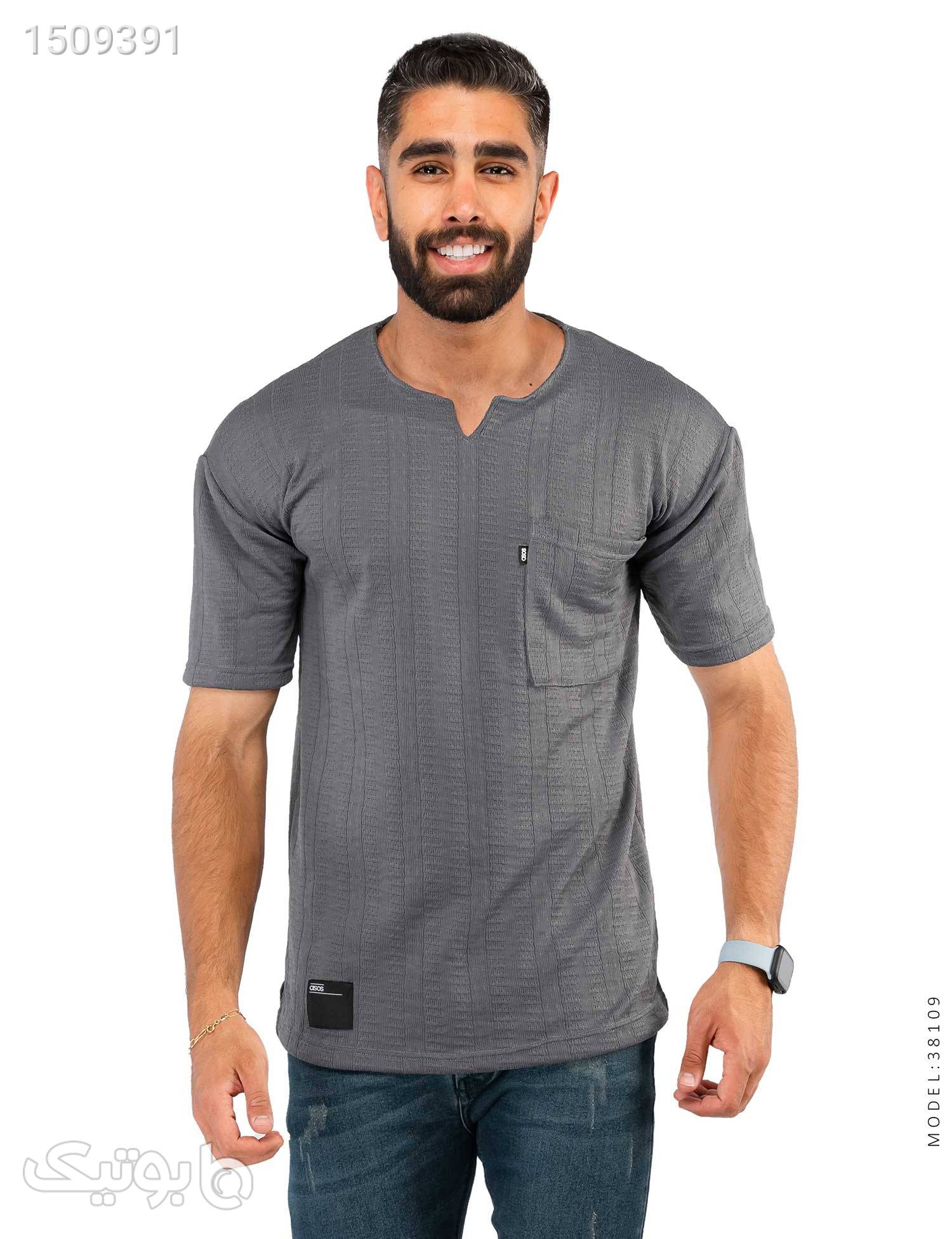 تیشرت مردانه یقه کوبایی Rayan مدل 38109 طوسی تی شرت و پولو شرت مردانه
