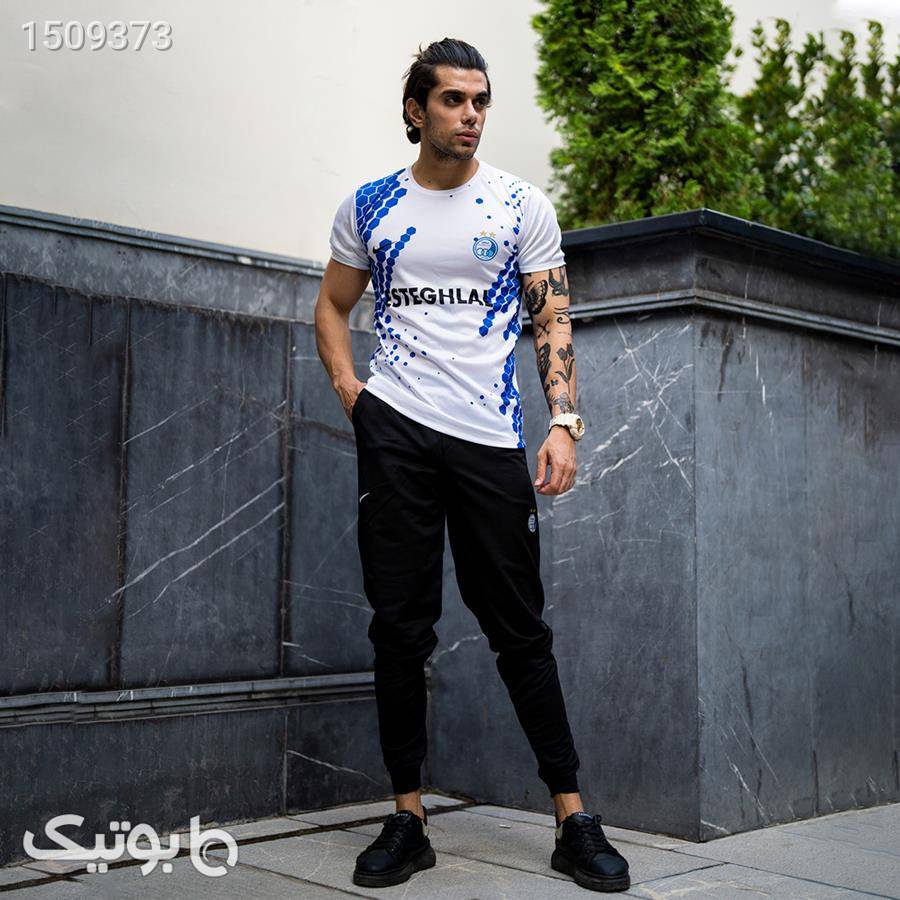 تیشرت و شلوار Esteghlal مدل 2561 سفید ست ورزشی مردانه