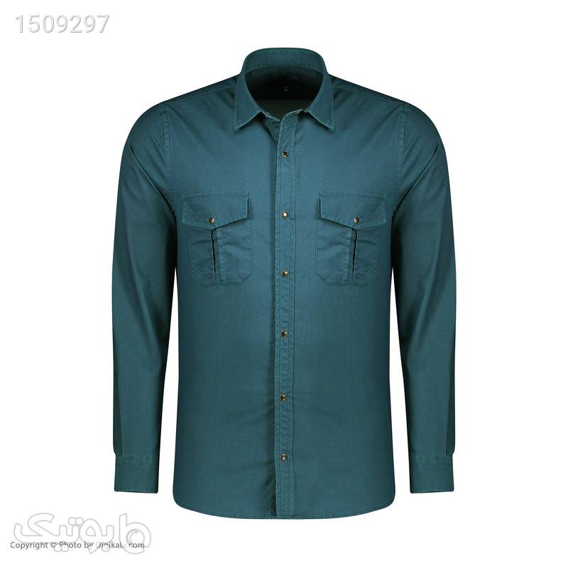 پیراهن آستین بلند مردانه پاتن جامه مدل 102721010222626 رنگ سبز آبی سورمه ای پيراهن مردانه