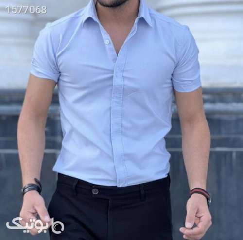 پیراهن آستین کوتاه آبی آسمانی پارچه نخ خالص سفید 03 2024