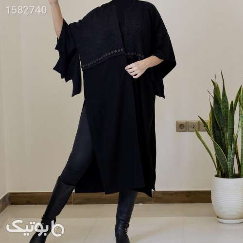 مانتو زنانه مدل کیمونو لمه دار مشکی 03 2024