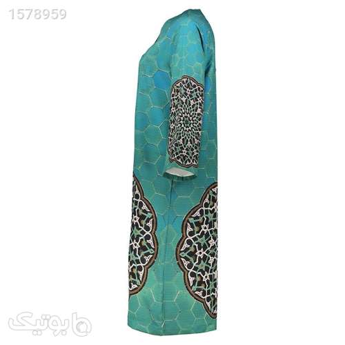 مانتو زنانه پارسی مدل کاشی فیروزه فیروزه ای 03 2024