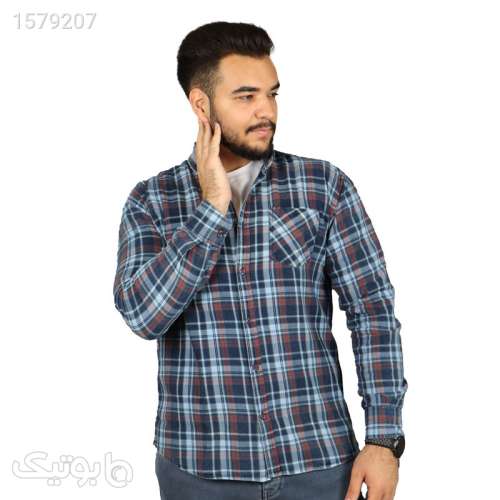 پیراهن آستین بلند مردانه مدل جین تک جیب سورمه ای 03 2024