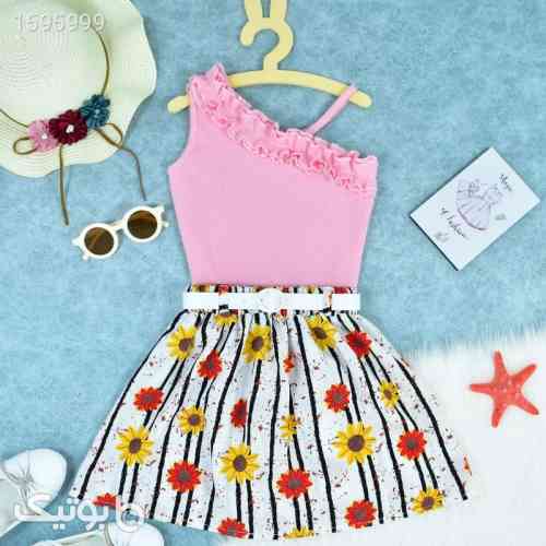 ست تاپ و دامن دخترانه دل آویز-T-292 - لباس کودک دخترانه