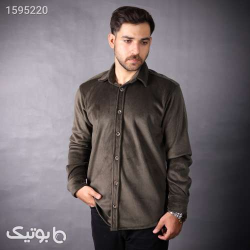 پیراهن آستین بلند مردانه مدل مخمل 2580 رنگ سبز مشکی 03 2024