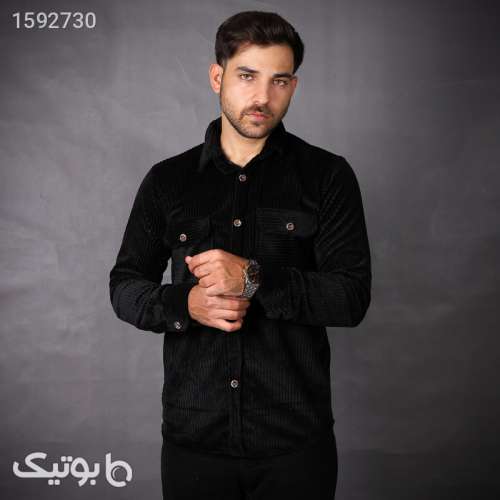 پیراهن آستین بلند مردانه مدل مخمل درشت 8844 رنگ مشکی مشکی 03 2024