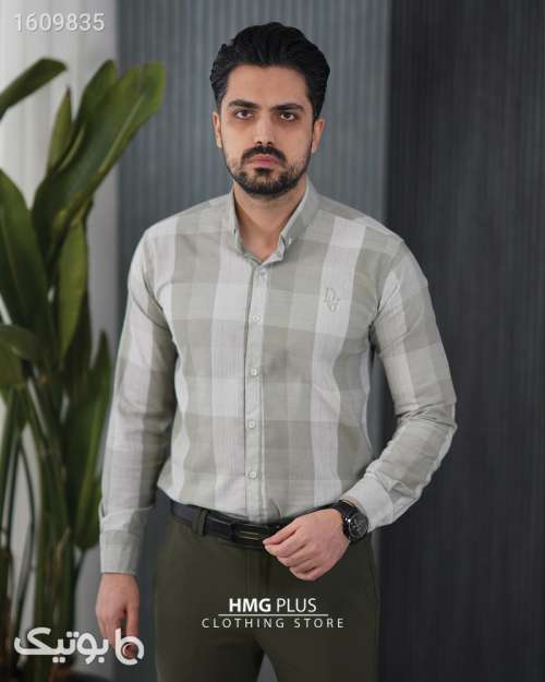 پیراهن مردانه چهارخانه کش کرم 03 2025