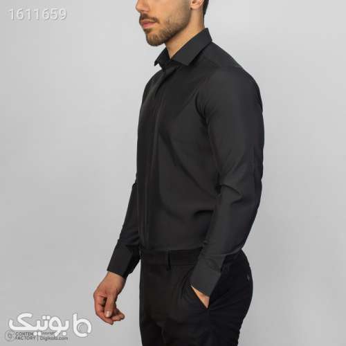 پیراهن آستین بلند مردانه مدل دکمه مخفی کد 744 مشکی 03 2025