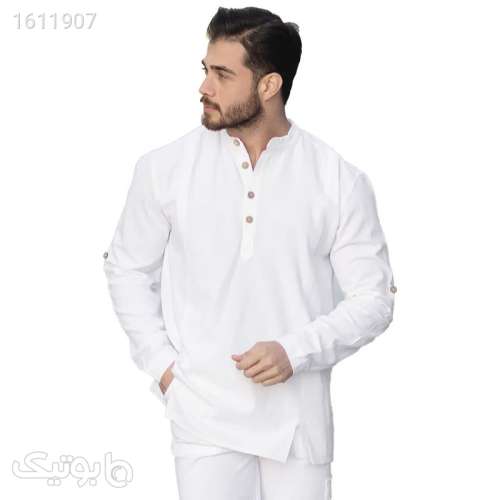 پیراهن مردانه الیاف طبیعی مدل چهار دکمه رنگ سفید سفید 03 2025