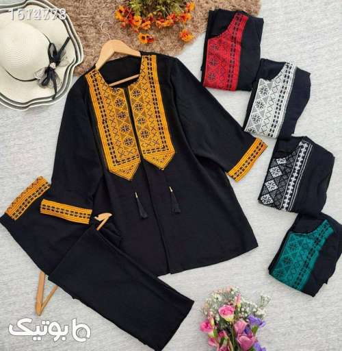 مانتو شلوار ابروبادی طرح سنتی مشکی 04 2025