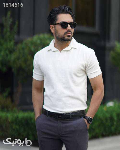 تیشرت یقه گرد ریشه ای449 سفید 04 2025