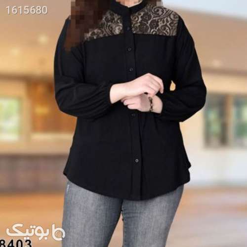شومیز یقه ایستاده جلو دکمه - 44 تا 60 مشکی 04 2025