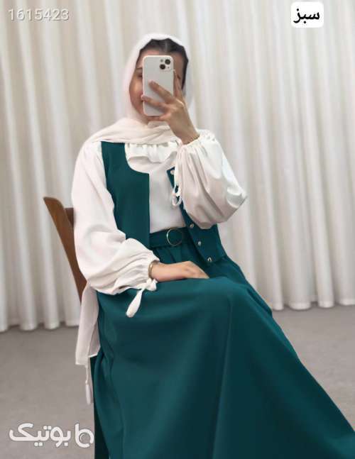 ست جذاب شومیزجلیقه‌ودامن  سبز 04 2025