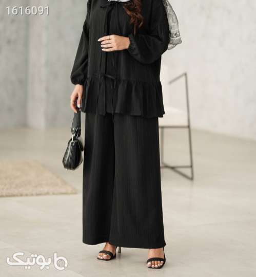 ست مانتو شلوار عروسکی چین دار         مشکی 04 2025