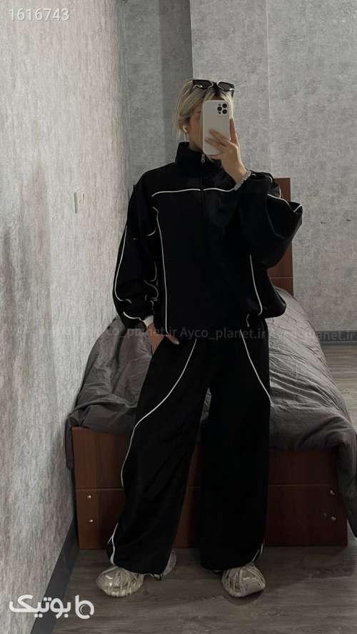 ست سوییشرت و شلوار مغزی دوزی  مشکی 04 2025