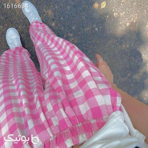 شلوار چهارخونه صورتی استایل کره ای  صورتی 04 2025