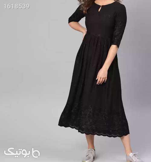 پیراهن گلدوزی و خامه دوزی شده نخ لخت مشکی 04 2025