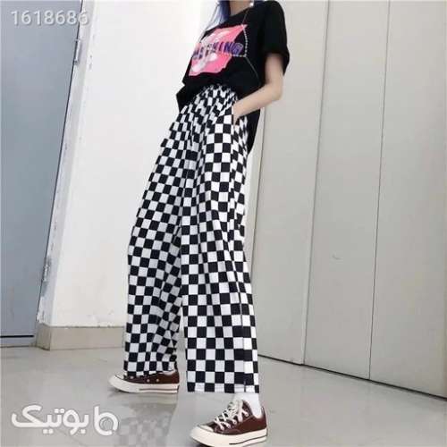 شلوار  شطرنجی فری سایز زنانه مردانه  مشکی 04 2025