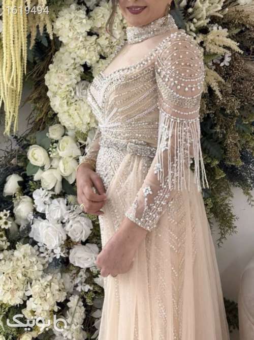 لباس شب سنگ دوزی شده کرم 04 2025