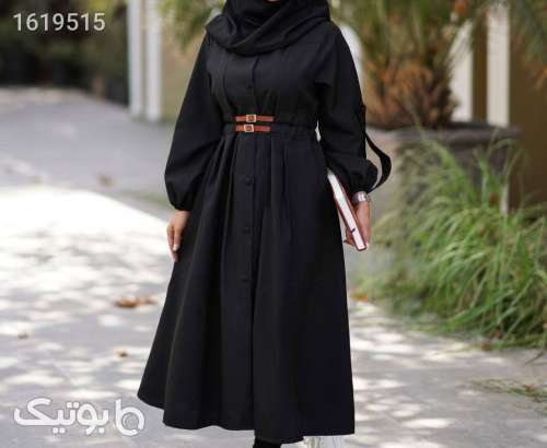 مانتو بلند دو کمربندی مدل کمند مشکی 04 2025