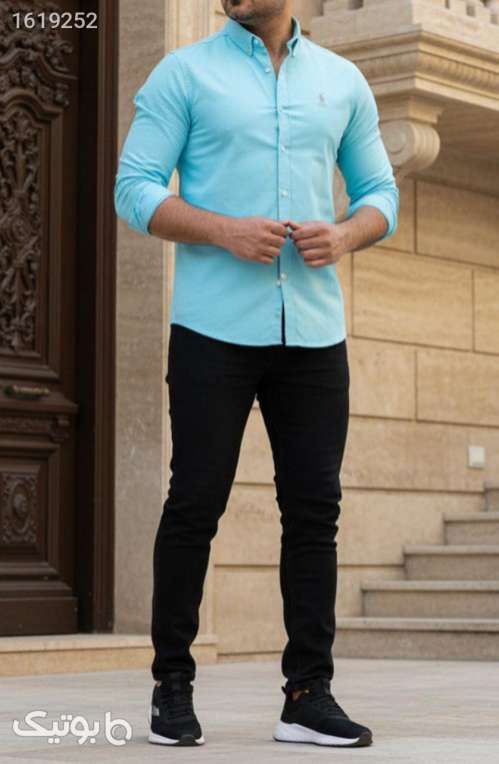 پیراهن مردانه آستین بلند آبی مدل 1936 فیروزه ای 04 2025