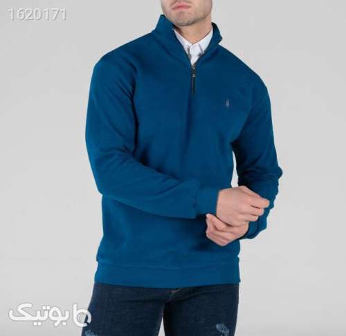 بلوز سلانیک نیم زیپ مردانه یقه دار ساده سورمه ای 04 2025