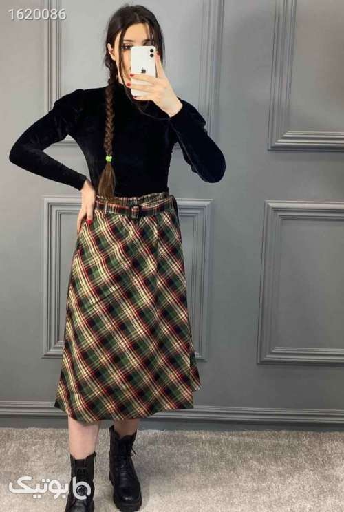 دامن چارخونه پشمی قرمز 04 2025