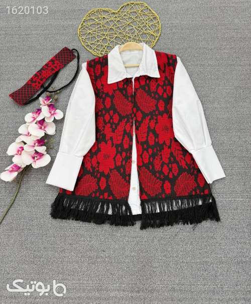 ست شومیز و جلیقه گلبهار قرمز 04 2025