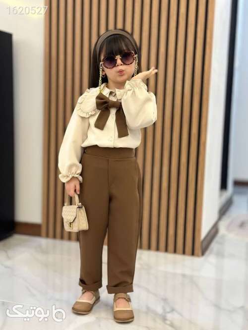 شومیز شلوار پاپیون دخترانه  کرم 04 2026